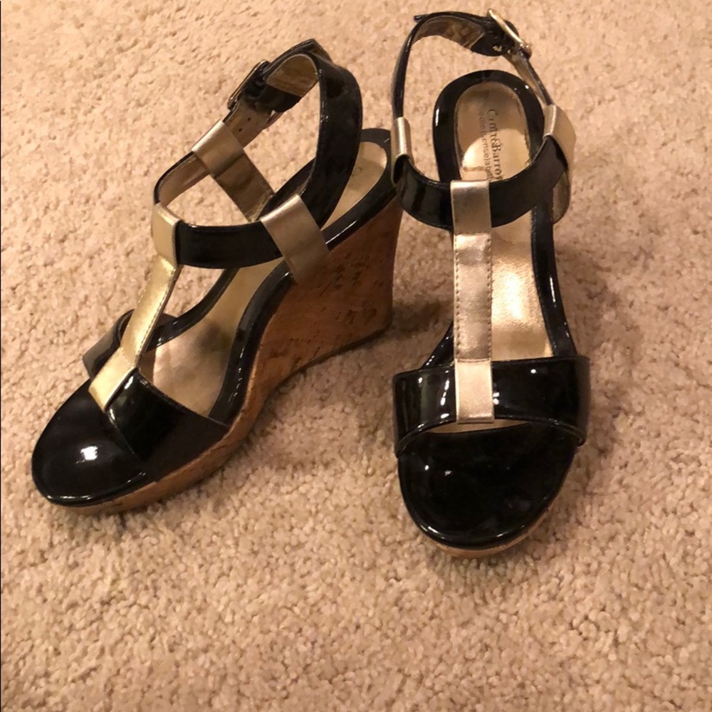 Black and Gold Wedge Sandals